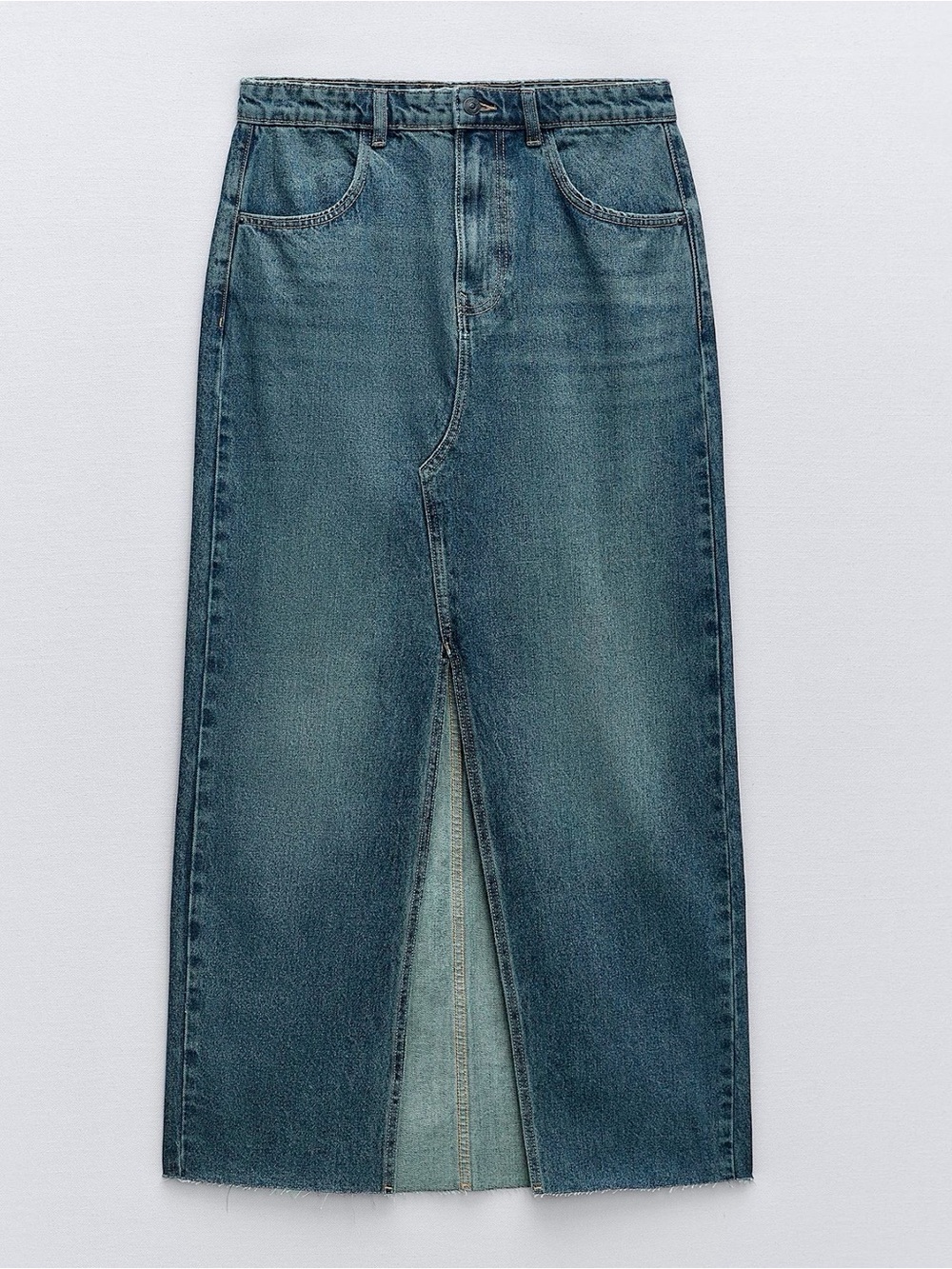 Zara Slit Denim Midi Skirt Indigo Size Medium New